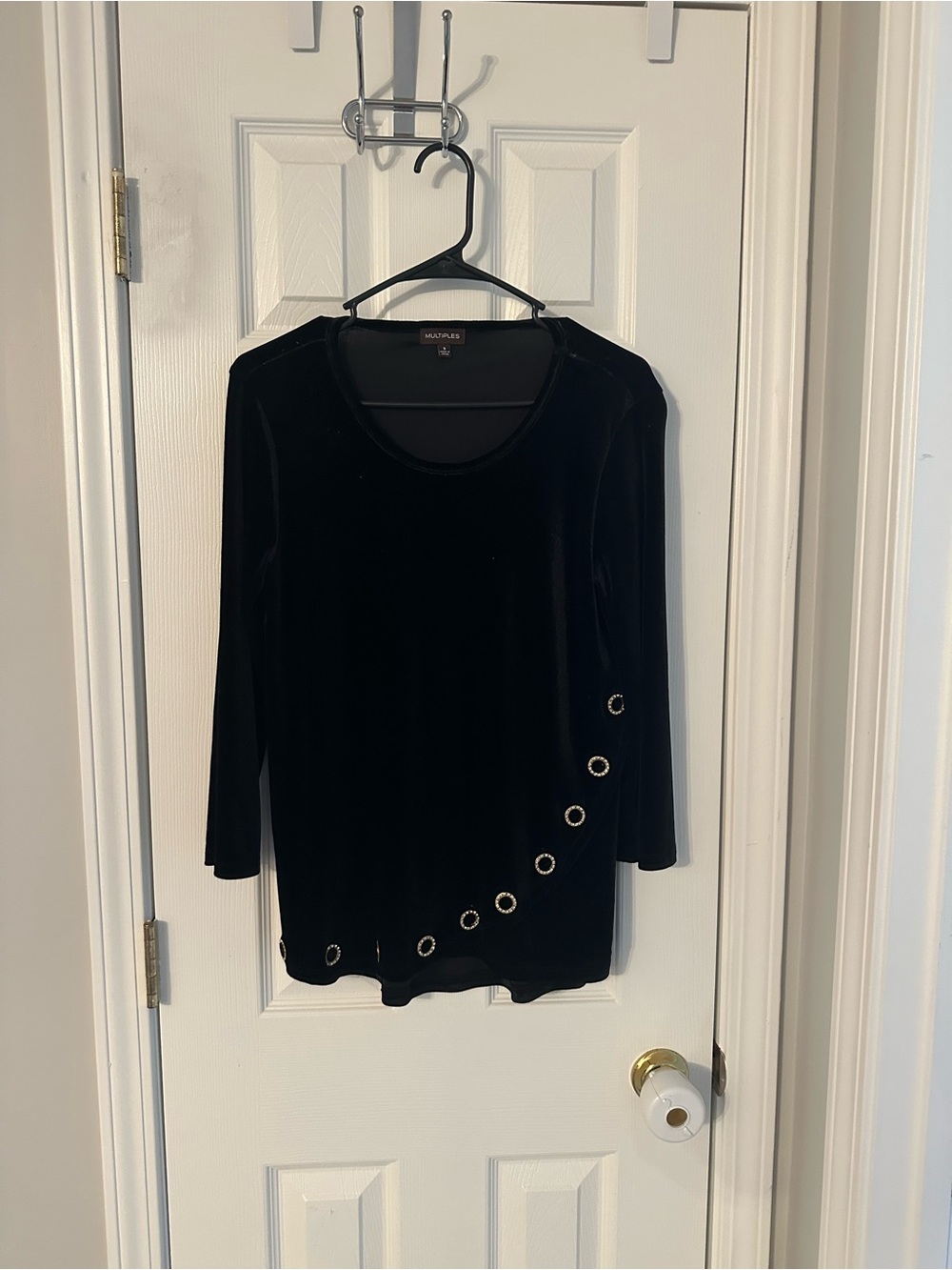 Multiples Black Velvet Long Sleeve Top with Grommet Accents